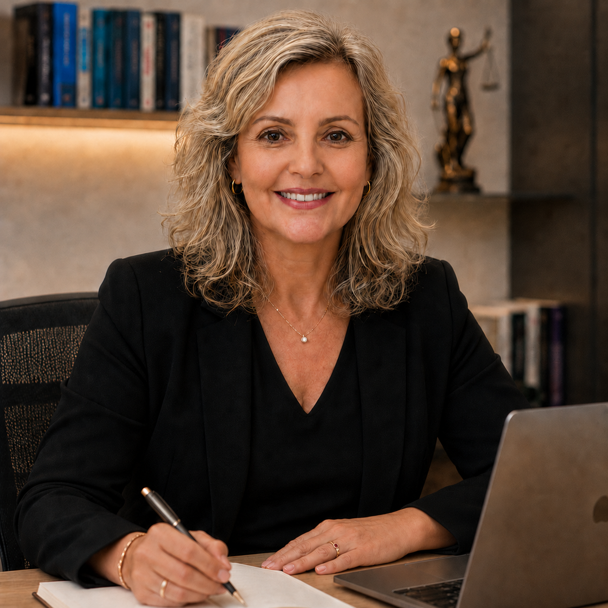 Patrícia Lourenço analisando documentos de um caso em seu escritório